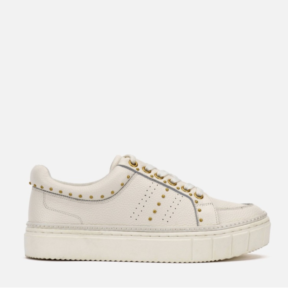 Vince Camuto White Platform Sneaker with Gold Studs - Picture 3 of 4